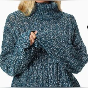 Womens JESSICA bluegreen turtleneck cable knit sweater